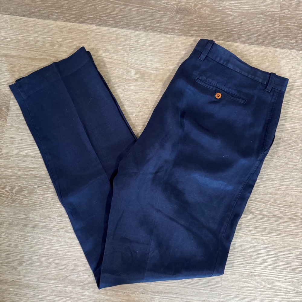 Tommy Bahama Pants Mens 40x36 Blue Lyocell Linen Blend Chino Flat Front Trousers